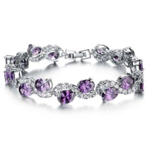 Women Platinum Plated Purple Cubic Zirconia Bracelet Wedding Jewelry(JDS924PURPL