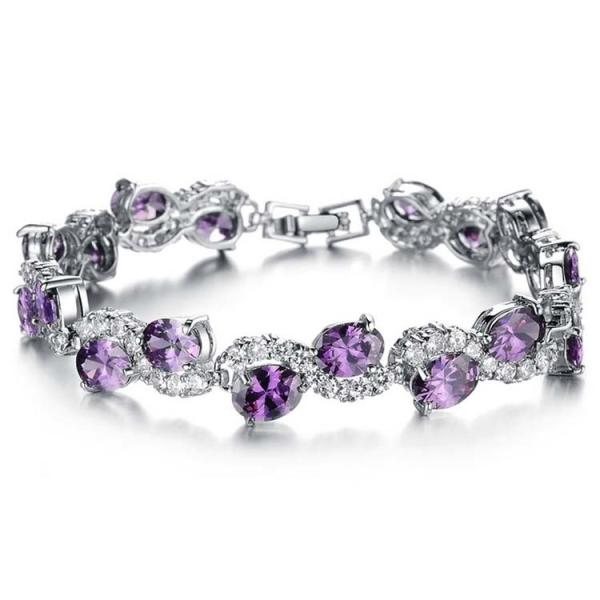 Women Platinum Plated Purple Cubic Zirconia Bracelet Wedding Jewelry(JDS924PURPL