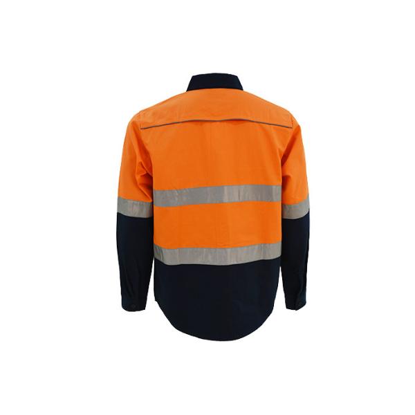 Durable Orange/ Navy Safety Work Clothes Reflective Work Shirts No Pilling