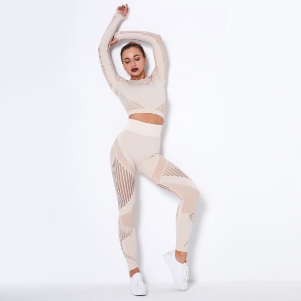 Hygroscopic Womens Long Sleeve Gym Set Hollow Seamless Yoga Gym Set