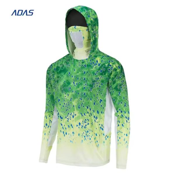 Polyester UPF50 Camo Fishing Hoodie Jersey Long Sleeve For Adults UV Protection