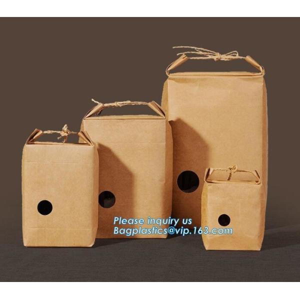 Food Grade Packaging Biodegradable Kraft Paper Rice Paper Bag,1kg 5kg food grade Rice package brown kraft paper packagin