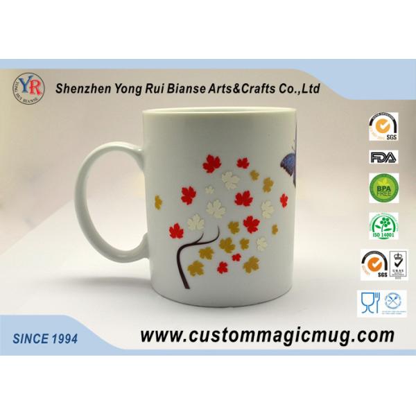 Beautiful 11 oz Customizable Coffee Mugs Heat Change Flower And Butterfly Straight
