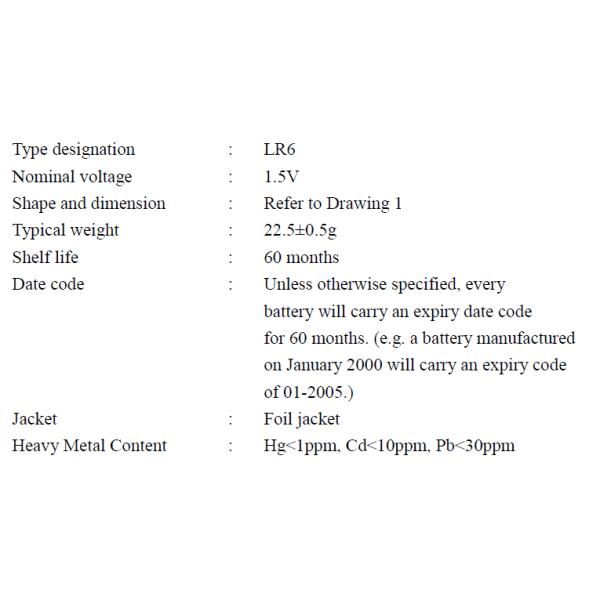 AA battery LR6 alkaline battery 1.5 volt dry cell battery LR06 Alkaline Double A Battery