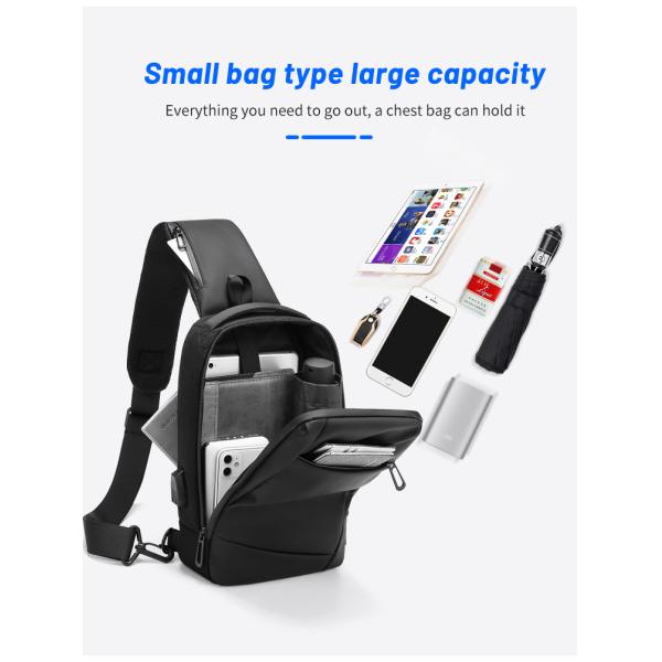 Black Gray 5L Shoulder Crossbody Mens Chest Sling Bag 0.53KG