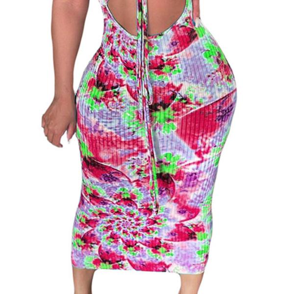 Hanging Striped Print Halter Sexy Summer Beach Dress