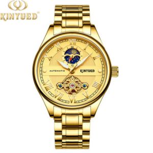Quality Hollow Back Automatic Mechanical Watch Gold Tourbillon Skeleton Watch for sale