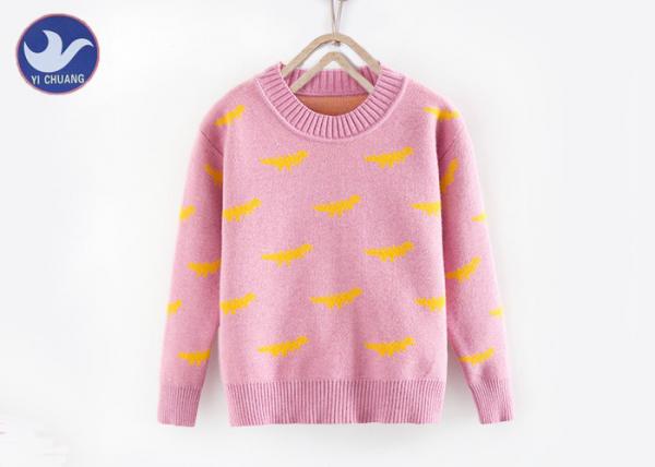 Buy Dinosaur Jacquard Pullover Sweater Girls , Double Layer Crew Neck Knitted Jumper at wholesale prices