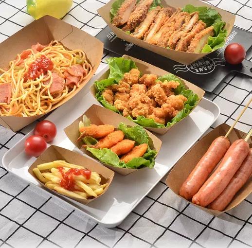 Food Grade Kraft Paper Tray Disposable Recyclable Customized