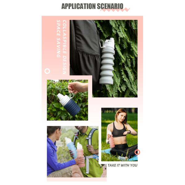 Food Grade PP Silicone Water Bottle Foldable 350ml 550ml 750ml