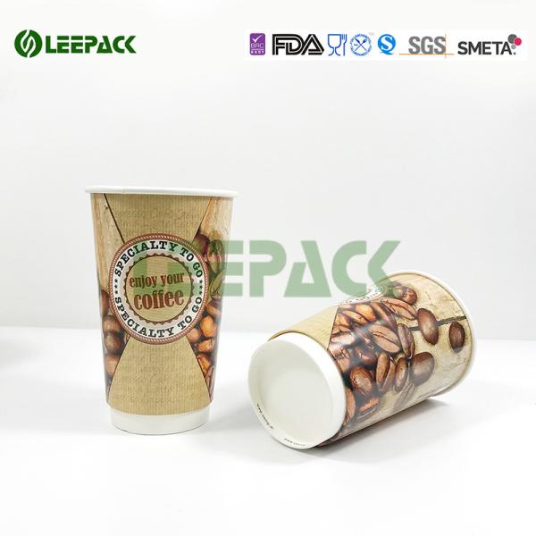 16OZ Double Wall Insulated Paper Cups Custom Printed Paper Cups With PE/PLA Coated For Hot Drinks On Sale