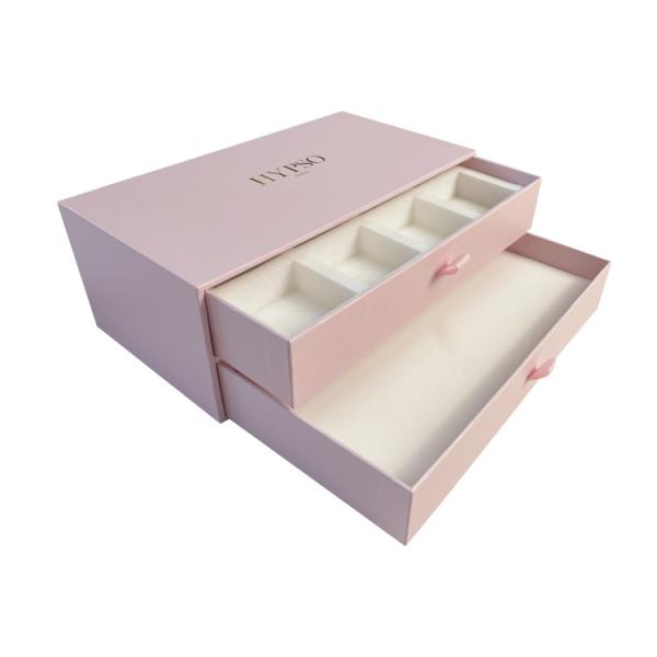 Luxury Pink Custom Logo Slide Drawer Women Necklace Ring Jewelry Box Set Packaging With Foam Insert
