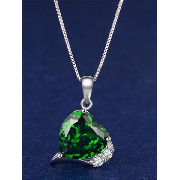 6.06 Carat TCW Heart Cut Gemstone Created Emerald 925 Sterling Silver Necklace Pendant with free 18 Chain