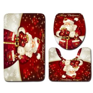Snowman Christmas Bath Mat Set Anti Skid Restroom Mat Set