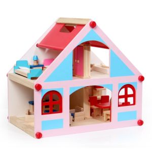 Quality Mansion 38cm Wooden Doll House Toys Furniture Colored for sale