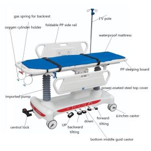 Hydraulic Rise And Fall Hospital Shifting Patient Recovery Trolley Stretcher