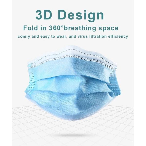 3 Ply Medical Surgical Disposable Mask Anti Virus With Elastic Ear Loop