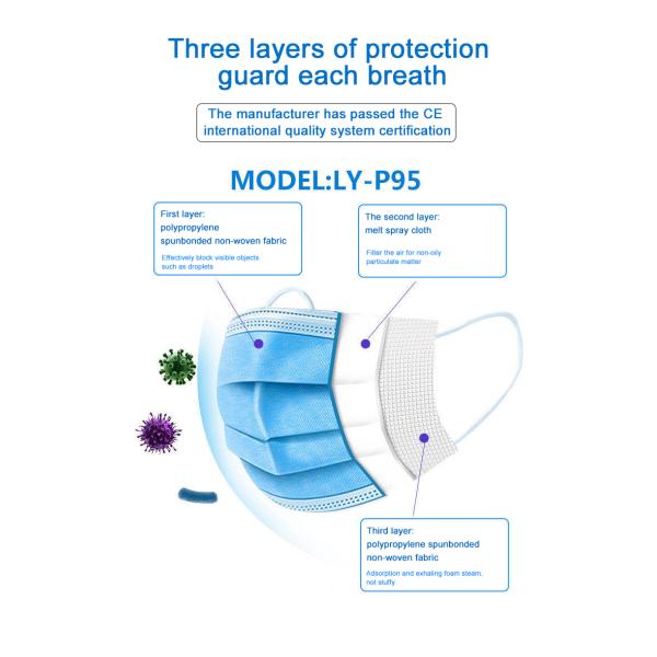 Single Use Antibacterial Face Mask 3 Layers Civil Antiviral Face Mask With Filter