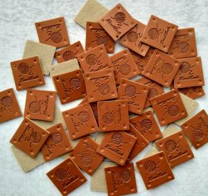 Quality Square Handmade PU Faux Leather Labels Tags For Sewing Crocheting Knitting for sale