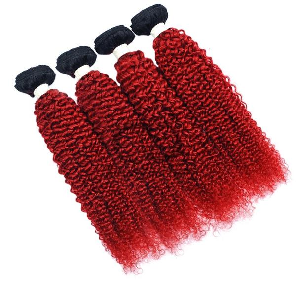 #T1B/Red Kinky Curly Remy Human Hair Bundles Sew In Weave Bundles Brazilian Bundle Deals
