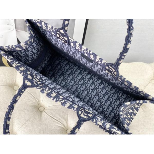 Dior Oblique Embroidery Canvas Navy Blue Branded Shoulder Bag Christian Book Large