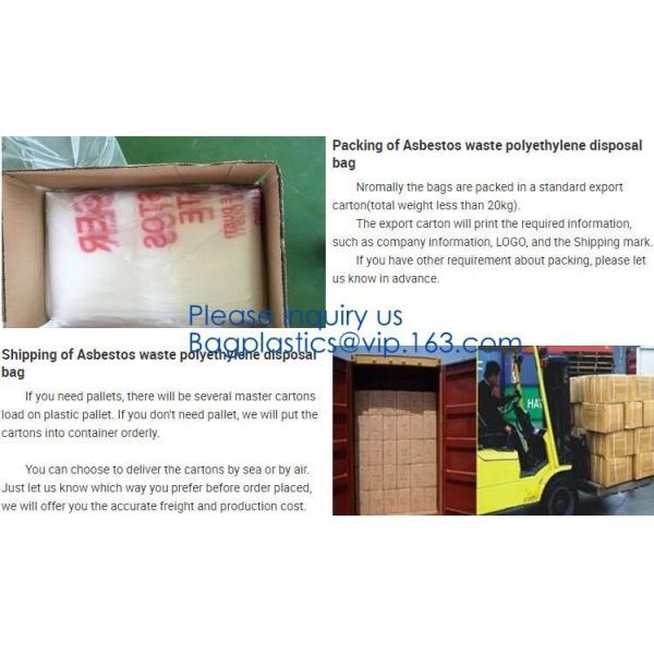 PE asbestos yard waste bags,hazard waste disposal bags,Customized danger warning printing clear polythene LDPE asbestos