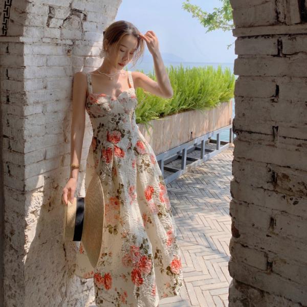 Retro Backless Floral A Line Midi Dress