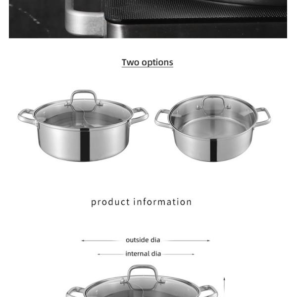 High Quality 18/8 Stainless Steel Pot Weldless Hot Pot Two-flavor Soup Pot Induction Cookware With Glass Lid