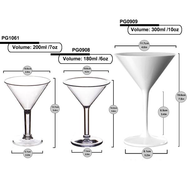 6oz Plastic Martini Glasses Unbreakable Crystal Clear Acrylic Cocktail Glasses