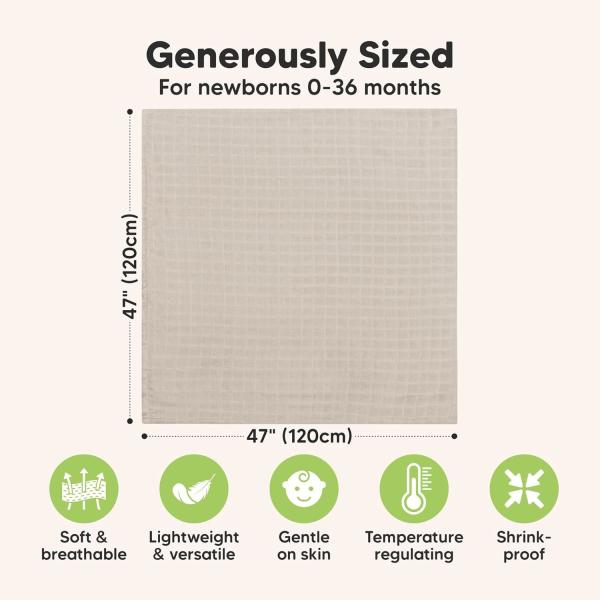 4-Pack Organic Muslin Swaddle Blankets 47x47 Inches Made from 70% Bamboo Viscose and 30% Cotton