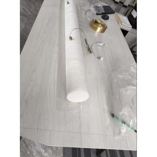 Custom Hotel Indoor Deco Modern Hanging Dining Room Pendant Light Nordic Luxury Brass Alabaster Linear Big Chandelier