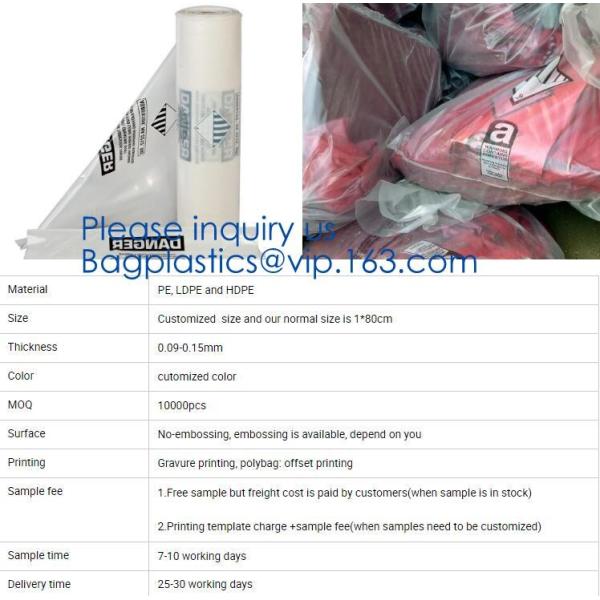 PE asbestos yard waste bags,hazard waste disposal bags,Customized danger warning printing clear polythene LDPE asbestos