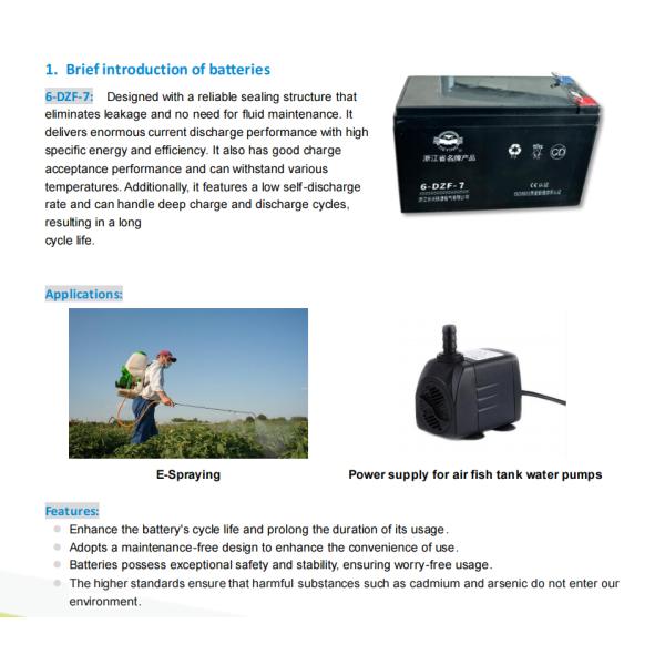 E-Spraying 12v 7ah Rechargeable Sealed Lead Acid Battery Low Self Discharge Rate 6-DZF-7