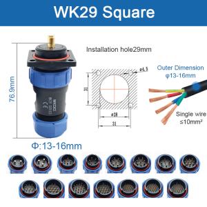 Circular Multipole Plug Socket Waterproof Connector Wk29 Square Threaded Cable