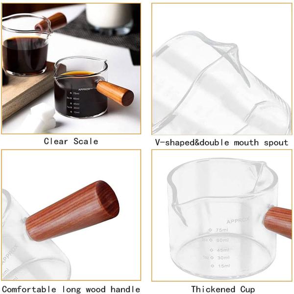 Wooden Handle Essential Barista Tools Glass Espresso Measuring Cup 3oz