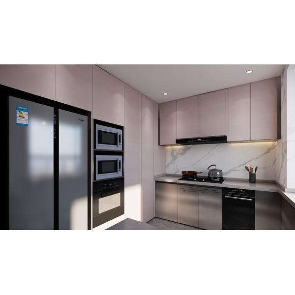 Modern Sleek Elegant Pink And Original Finish Stainless Steel Kitchen Cabinets