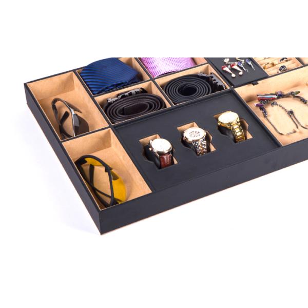 Mjmhd Modular Jewelry Drawer Organizer Tray, 800x413mm Wardrobe & Closet Storage Box with 18 Compartments, Customizable PU Leather Lined Inserts for