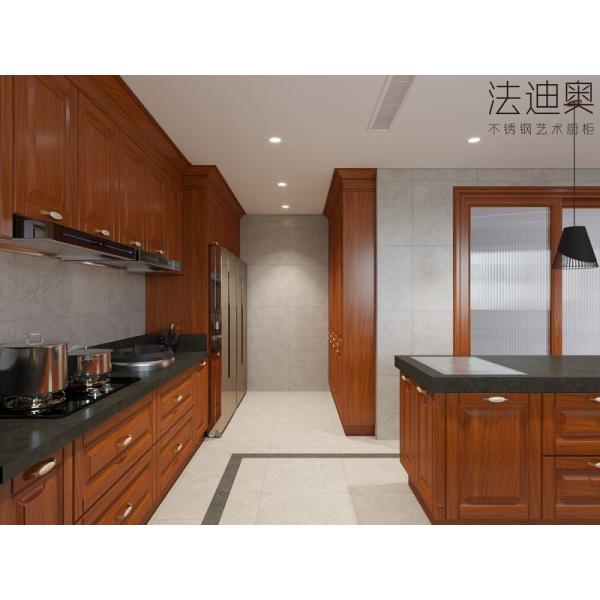 New Chinese Style Wood Grain Kitchen Cabinet With Floor-Standing Island