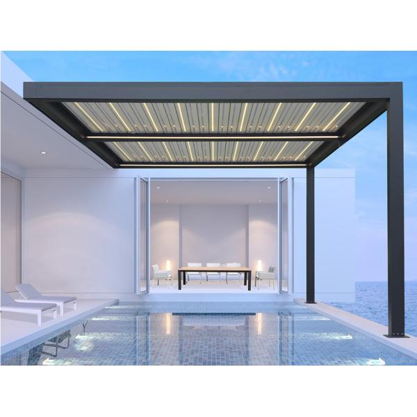 Telescopic Garden Aluminum Louvered Pergola 5.8m Bioclimatic 3000K Yellow