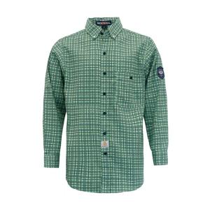 Quality 100% Cotton 210gsm Fire Retardant Work Shirt Green Plaid for sale