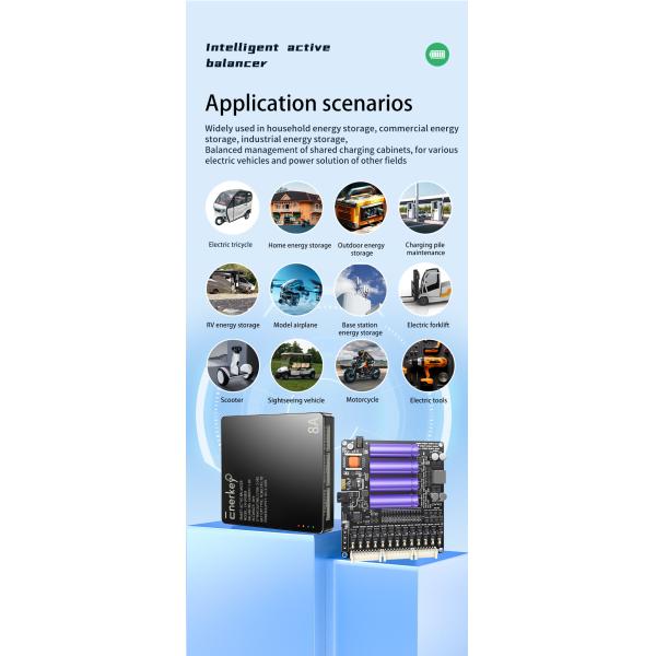 Enerkey 2S-24S 8A Smart Active Balancer 48v Smart Battery Equalizer For RV Energy Storage