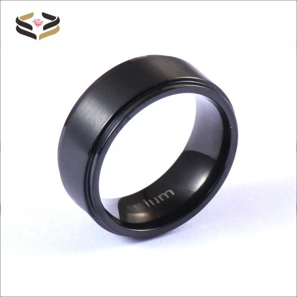Men'S Black Titanium Wedding Bands 8mm Brushed Finished With Stepped Edges