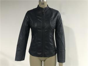 Quality Womens Ink PU Leather Jacket , Female Biker Jackets With Binding Insertion TW77398 for sale