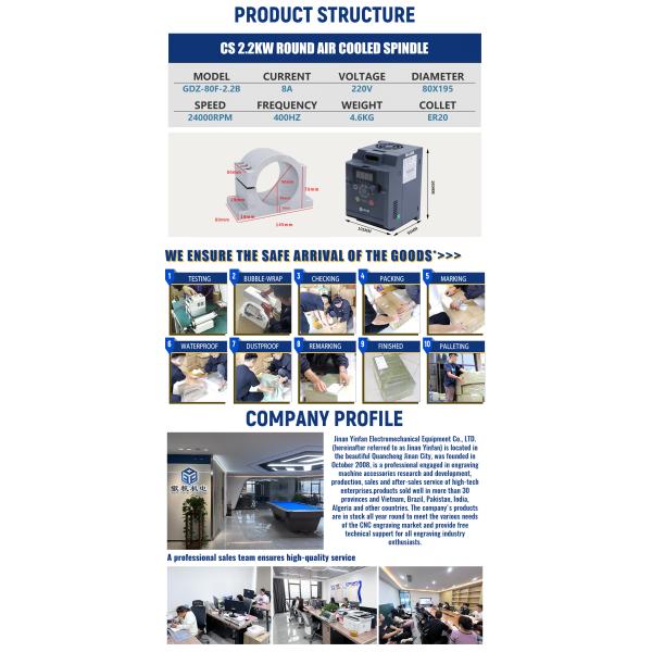 Frequency 400Hz 2.2KW Round Air Cooled Spindle Motor Kit for CNC Router Wooden Machine