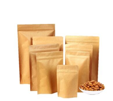 Food grade Resealable zipper pouch brown kraft paper bag with window seeds bag