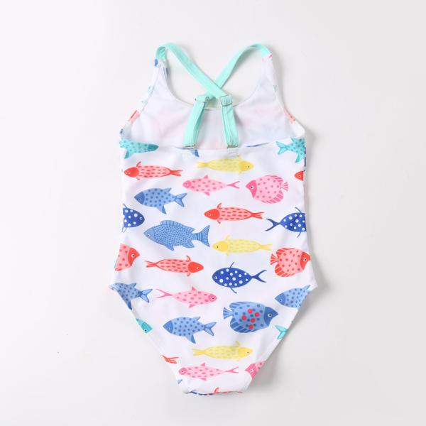 Girl's little fish print Criss Cross Seam for one piece swimwear