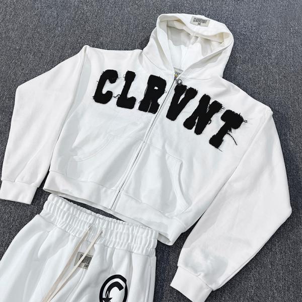 Men's Custom Tracksuit Set With Vintage Applique Embroidered Hoodie And Joggers