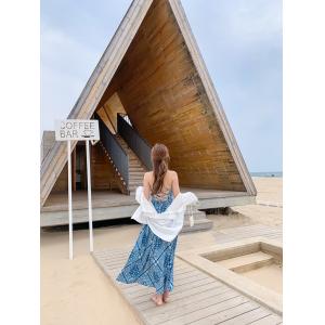 Blue Back Tie Halter Strap 104cm Bohemian Beach Dress