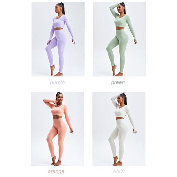 Stretchable Female Yoga Set Clothes Seamless Running Ribbed Crop Top Leggings