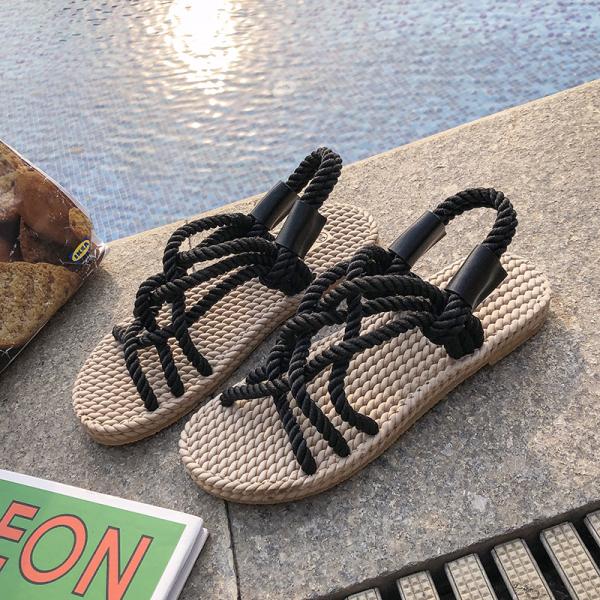Y-Z Bohemian Summer comfort Women Ladies New Fashionable Open-toe Hemp Rope Woven Roman Flat Sandals